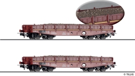 Tillig 70070 - H0 - 2-tlg. Set Schwerlastwagen Gleisbau-Abraum, DR, Ep. IV
